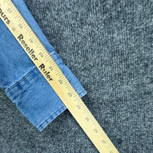 Wrangler Pearl Snap Denim Shirt Mens Medium Blue Western Cowboy Rodeo Raw Hem - Picture 16 of 16